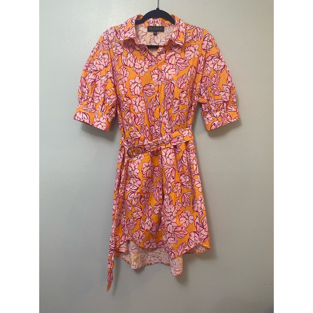 ELOQUII Floral Print Belted T-Shirt Dress